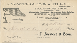 712115 Kop van een nota van F. Swaters en Zoon, Stoomgrofsmederij, [Lange] Elisabethstraat 9 te Utrecht, ten name van ...